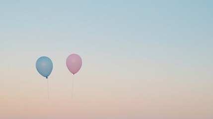 Obraz premium Balloons in pastel shades against a clear sky, providing a soft, cheerful background with copy space