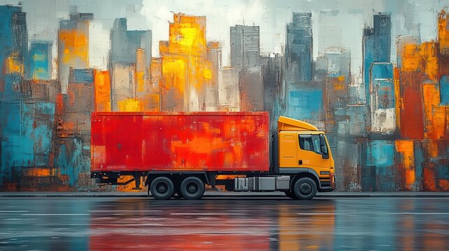 dynamic composition of a modern delivery truck loaded with goods, showcasing efficiency and reliability in logistics against an industrial backdrop, epitomizing timely deliveries