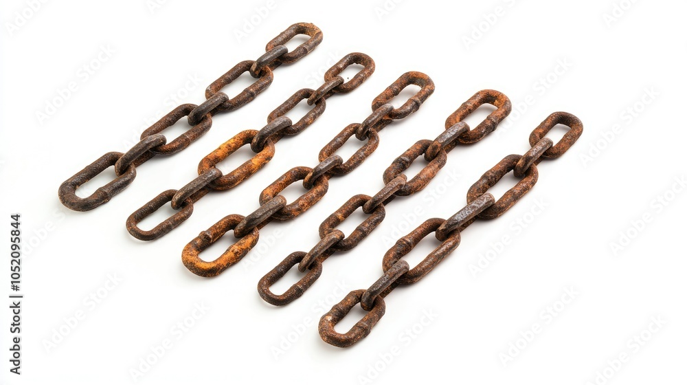 Aufkleber a collection of rusty chain links on a clean white background, highlighting their intricate textures