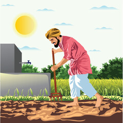 Indian Farmer Working In Farm