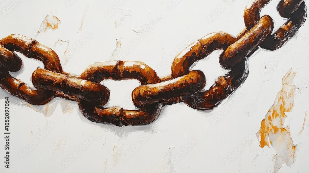 Aufkleber A minimalist portrayal of rusty chain links on a bright white background, emphasizing their detailed textures and aged characteristics.