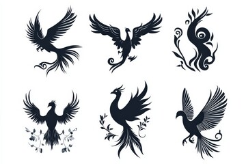 Obraz premium Phoenix Silhouette. Tribal Design of Phoenix Bird with Wings Spread