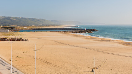 Aerial view of the city of Nazare, Portugal and the Praia, Portugal