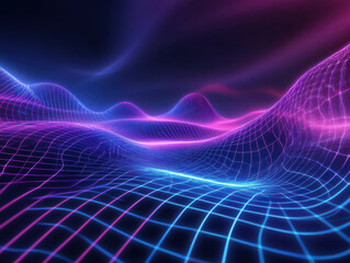 Obraz premium Abstract digital landscape with glowing grid lines in vibrant pink and blue hues.