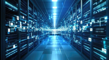 High-tech background with glowing blue and green lines, abstract design for futuristic medical technology and research.