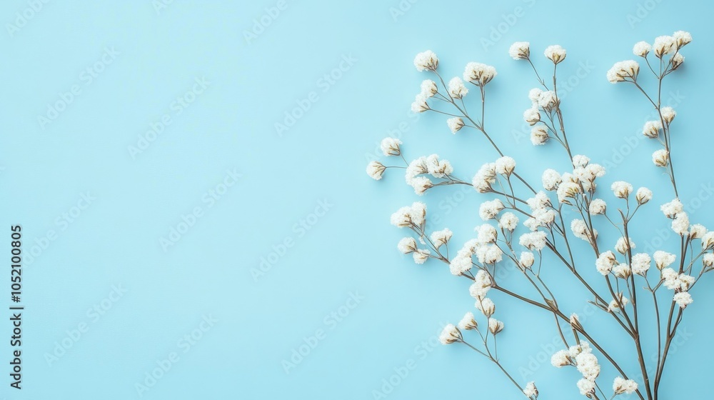 Poster light blue background accented with tiny white circles, capturing the essence of minimalist design a