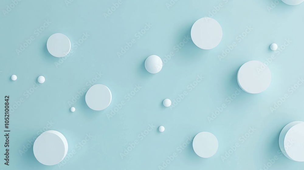 Poster light blue background accented with tiny white circles, capturing the essence of minimalist design a