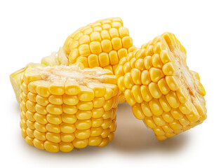 Pieces of maize cob or corn cob isolated on white background. File contains clipping path.