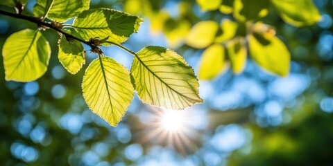 Obraz premium Sunny Spring Day Green Leaves Sunlight Nature Background