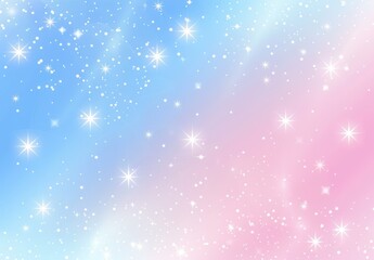 Naklejka premium Soft Pastel Blue and Pink Gradient with Sparkling Stars and Bokeh Lights