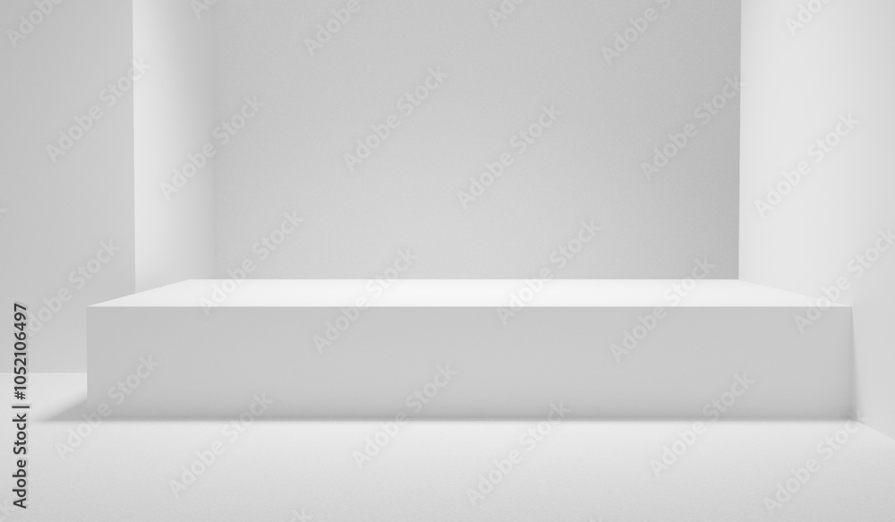 Aufkleber White empty table background. Abstract minimalistic empty copy space table top stage podium - best place for product placement and design. Blank gray and white gradient background with spotlights