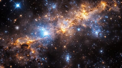 Obraz premium A newly forming galaxy, with streams of stars and cosmic dust swirling into shape, illuminated by the bright glow of young stars