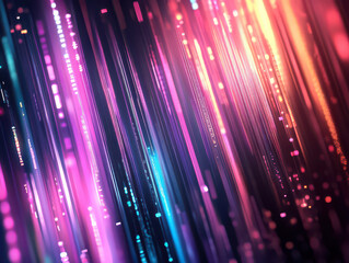Abstract neon lines create a dynamic display of vertical light streaks in pink, blue, and purple hues.