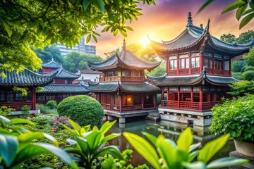 Fototapeta premium Yu Garden Hamburg: A Serene Cultural Oasis with Chinese Tea House in Rotherbaum