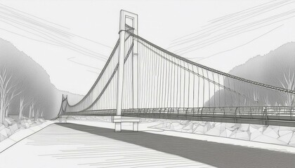 Fototapeta premium Sketch lines of suspension bridge, 3d rendering.