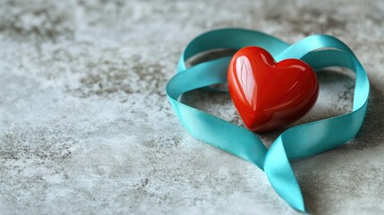 Fototapeta premium Heart icon and soft ribbon on neutral surface, World Kindness Day concept with text area
