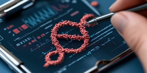 DNA Helix Structure on Digital Screen with Stylus   Medical Technology Concept