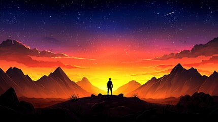 Fototapeta premium Silhouette Person Against Desert Sunset Background