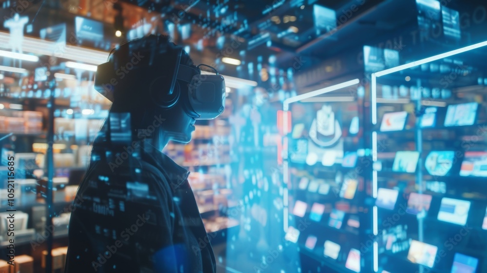 Poster a salesperson undergoing a vr training session with advanced 5g features practicing sales techniques