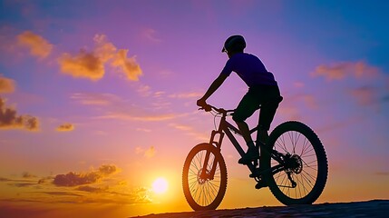 Fototapeta premium Cyclist Silhouette Against Evening Sky at Sunset