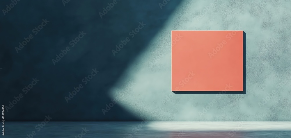 Poster elegant empty frame mockup on a dark wall, enhanced by a sharp spotlight, creating a professional ga