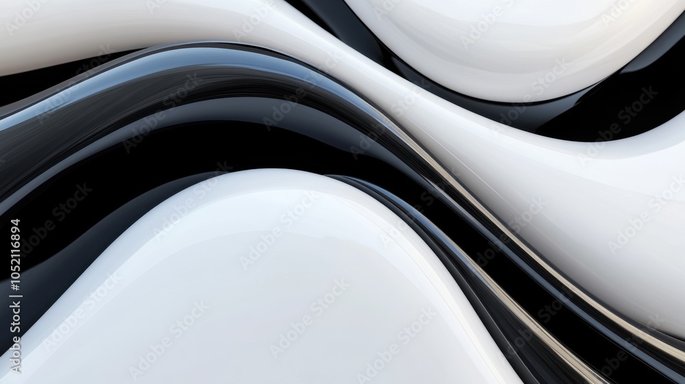 Poster a captivating abstract design showcasing smooth black and white curves, creating a sense of depth an