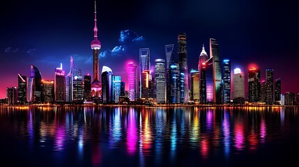 Fototapeta premium Vibrant Futuristic Cityscape at Night