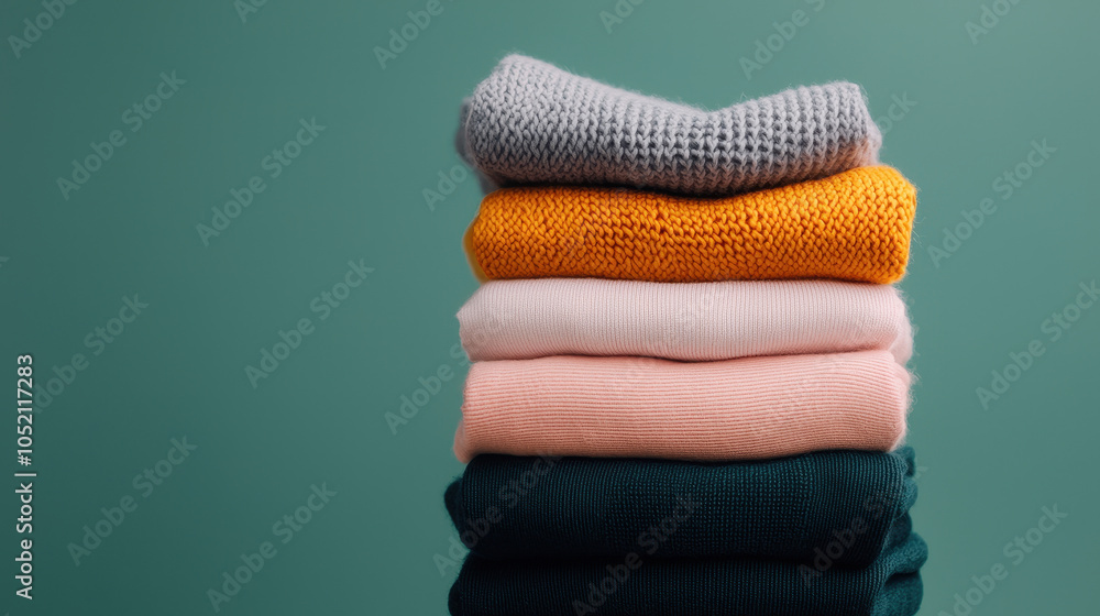 Poster soft pastel colored fabrics neatly folded create cozy and inviting atmosphere. stack features variet