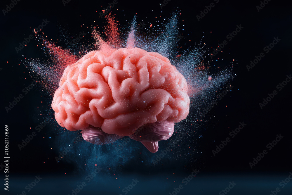 Aufkleber vibrant and abstract depiction of brain, surrounded by colorful splashes and chaotic patterns, evoke