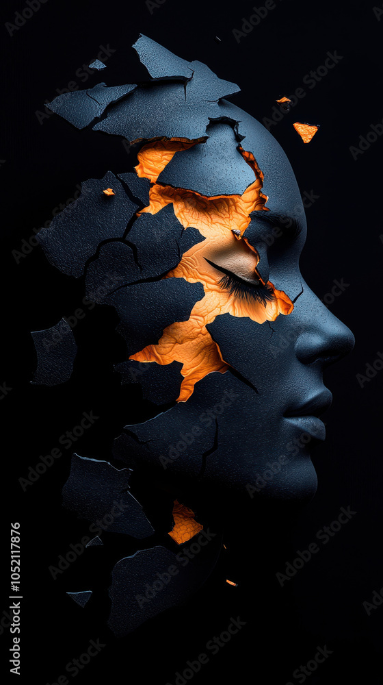 Poster this abstract depiction of fragmented faces symbolizes complexity of identity and emotion, showcasin