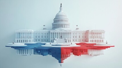 Fototapeta premium An illustration of the U.S. Capitol building in red and blue colors. Democrat and Republican