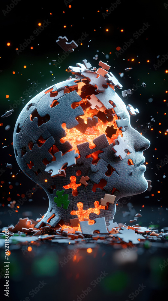 Aufkleber striking abstract design of human head composed of puzzle pieces, symbolizing complexity and thought