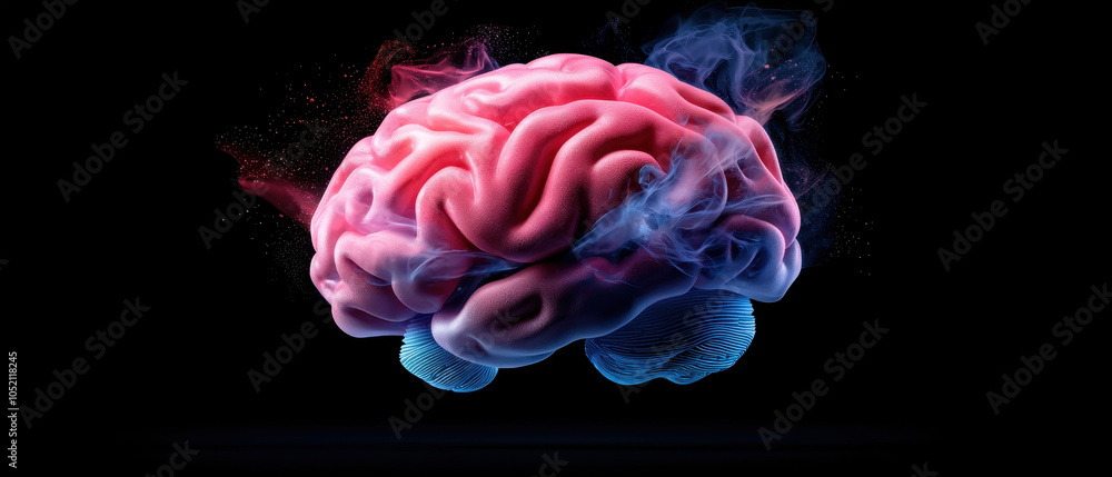 Aufkleber vibrant abstract design featuring brain surrounded by colorful light rays and smoke, symbolizing cre