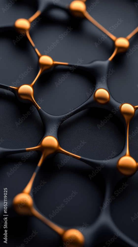 Poster artistic visualization of interconnected nodes and structures, showcasing blend of black and orange 
