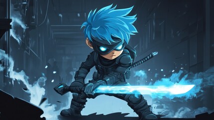 Cyberpunk Ninja with glowing katana