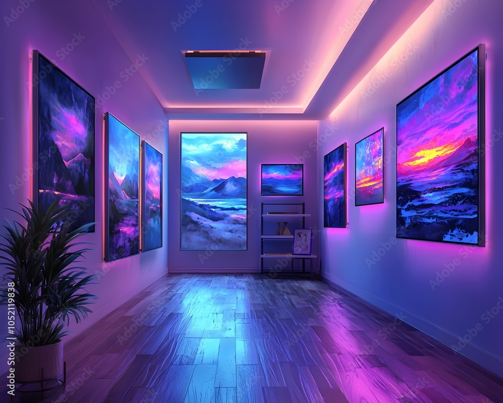 Poster mesmerizing smart home art gallery with ai curated digital canvases customizable lighting and immers