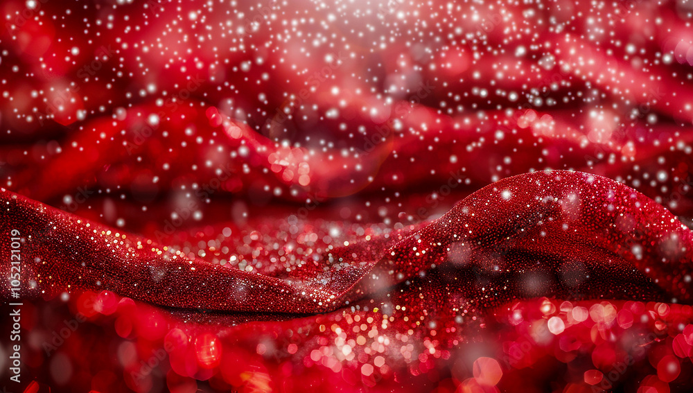 Poster red and silver glitter background with shiny abstract wave lines