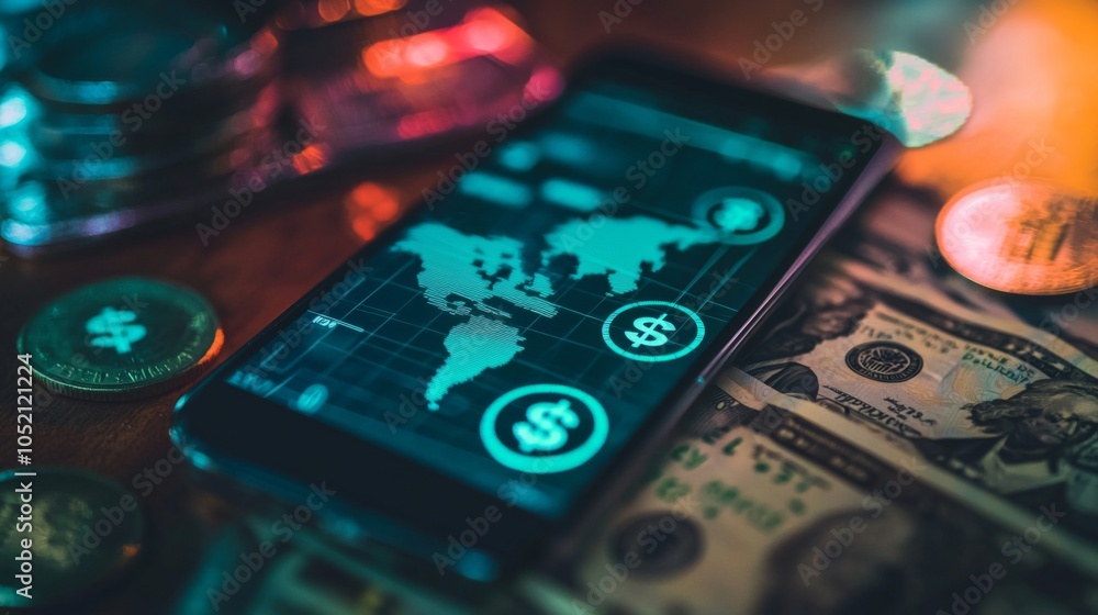 Poster secure online money transfer with fintech a smartphone displaying a secure online money transfer int