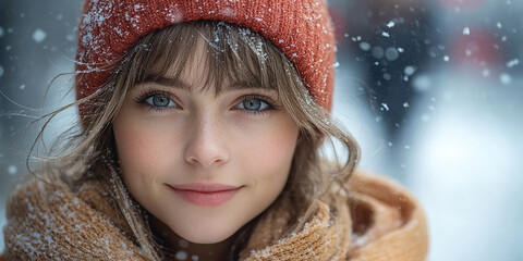 Portrait of a beautiful young woman in winter