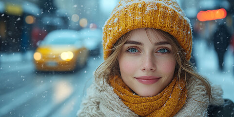 Portrait of a beautiful young woman in winter