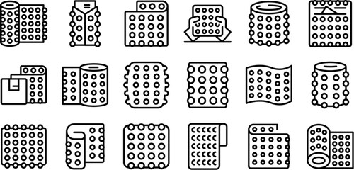 Bubble wrap package icons set. Protecting your valuables, bubble wrap provides cushioning for safe transport and storage, preventing damage during shipping