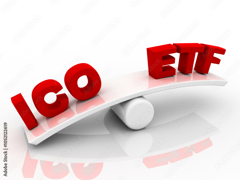 Poster 3d rendering initial coin offering with exchange traded fund balancing concept