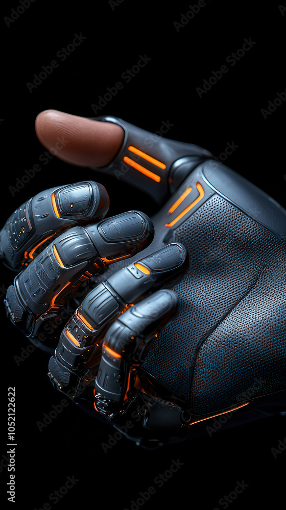 Aufkleber close up view of high tech robotic hand showcasing intricate details and advanced design features. s