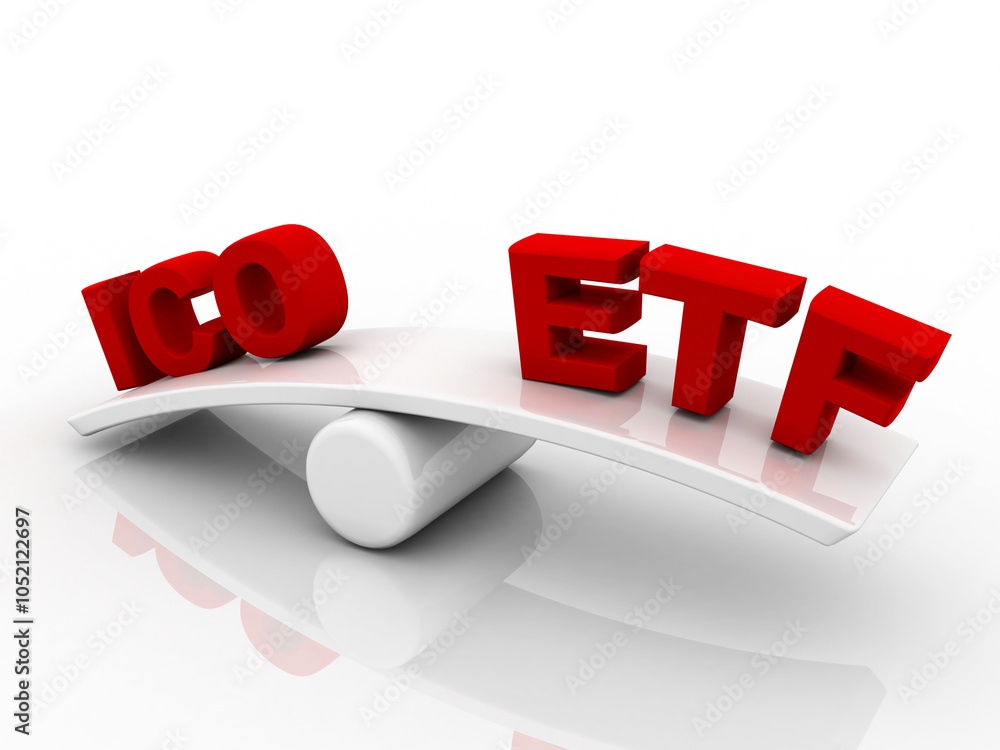 Poster 3d rendering initial coin offering with exchange traded fund balancing concept