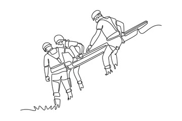 Rescue concept. Single line draw design vector graphic illustration.