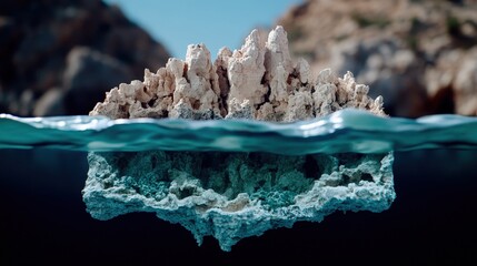 Obraz premium Underwater Rock Formation Half Submerged Blue Water Natural Landscape
