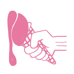 Melting Ice Cream Cone Vector Illustration – Minimalist Pink Hand-drawn Graphic for Summer, Cafe, and Fun Decor Designs