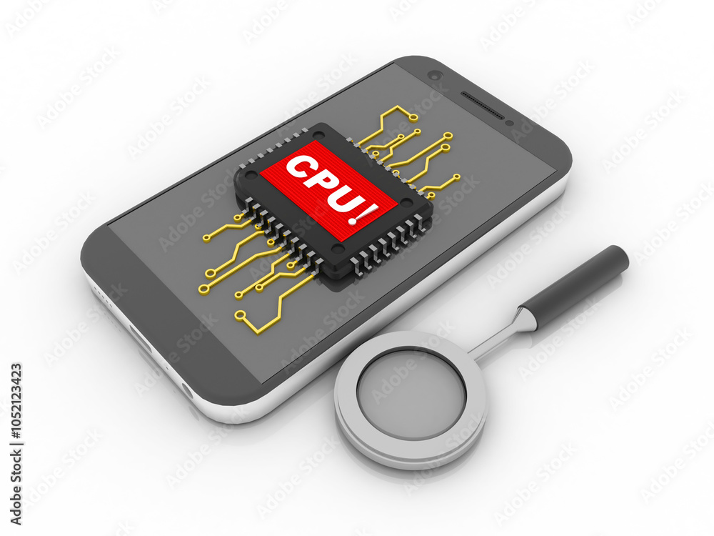 Poster 3d rendering microchips with mobile phone