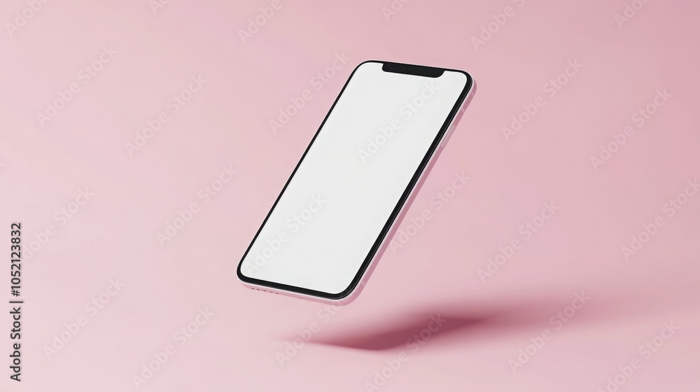 Leinwandbilder a sleek smartphone appears to float against a soft pink background, featuring a completely blank scr