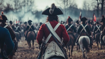 Revolutionary War redcoats on horseback in battle